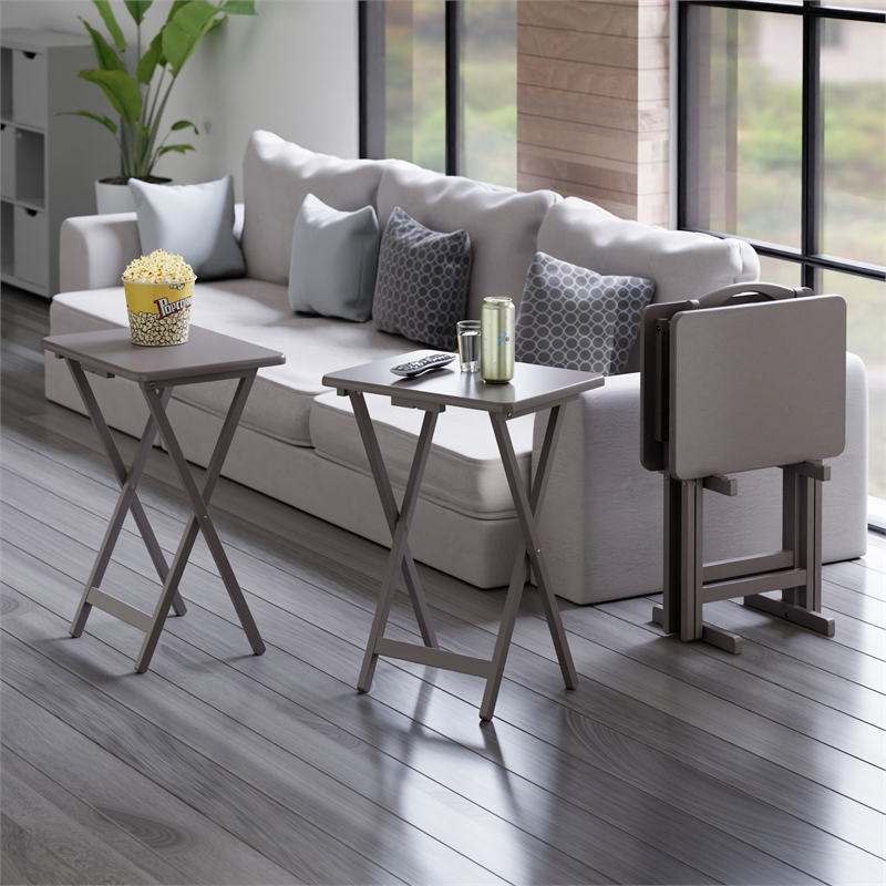Pemberly Row Transitional Solid Wood 5Pc Snack Table Set Oyster Gray Finish