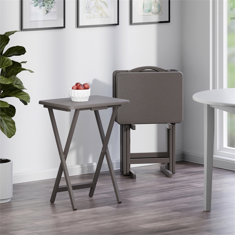 Pemberly Row Transitional Solid Wood 5Pc Snack Table Set Oyster Gray Finish