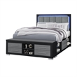 Pemberly Row Modern Black-Gray Wood Queen Bed with LED and USB