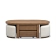 Pemberly Row Wood Beige Home Lift Top Cocktail Table With Casters & 2 Stools
