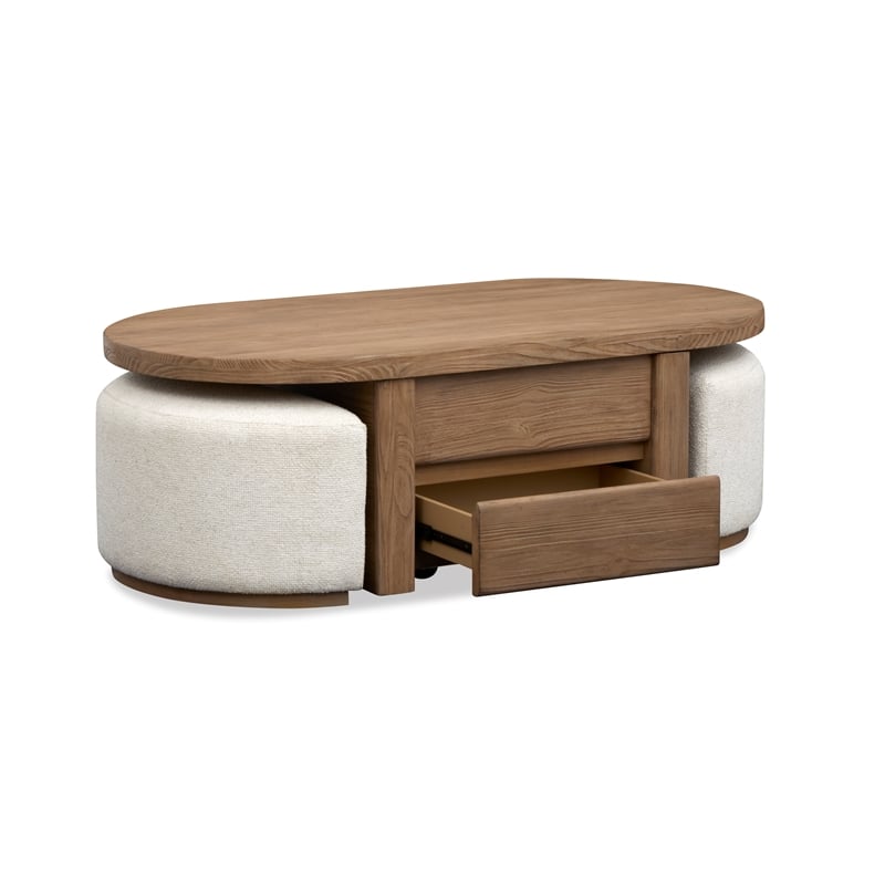 Pemberly Row Wood Beige Home Lift Top Cocktail Table With Casters & 2 Stools