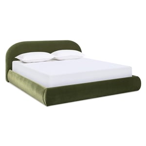 Pemberly Row Puffy Grounded Upholstered Platform Bed in Green Performance Velvet