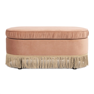 Pemberly Row Traditional 38&quot Oval Storage Bench Ottoman Peach Orange Velvet