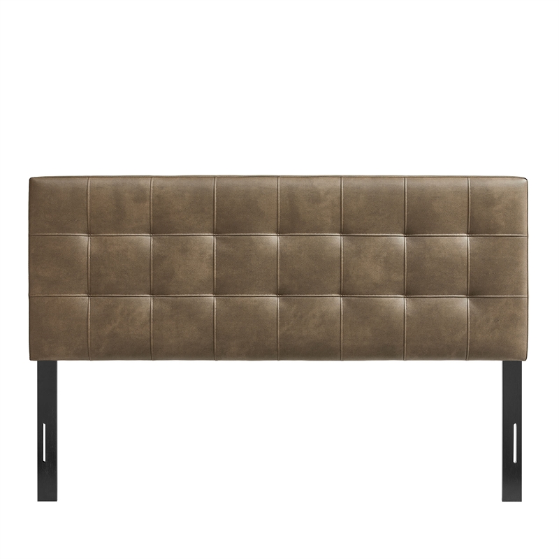 Pemberly Row Contemporary Vegan Leather King Size Headboard in Mushroom