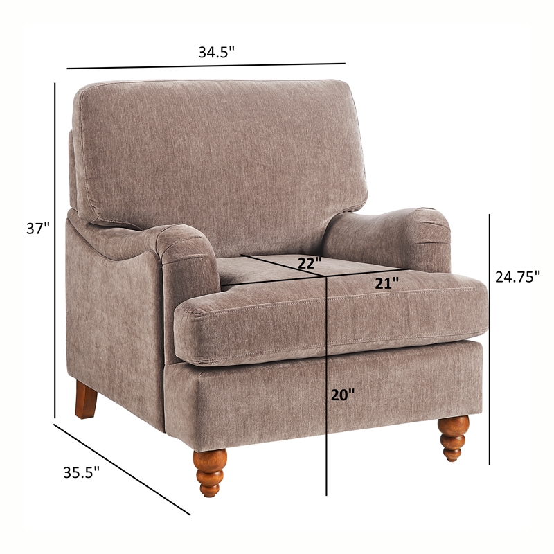 Pemberly Row Traditional Clarendon Arm Chair in Heathered Cocoa Polyester