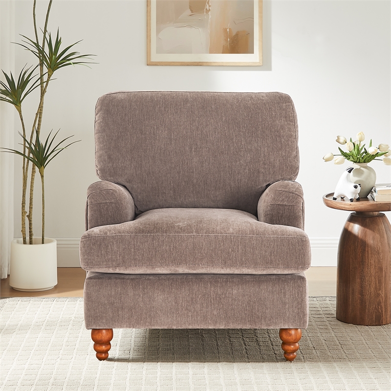 Pemberly Row Traditional Clarendon Arm Chair in Heathered Cocoa Polyester