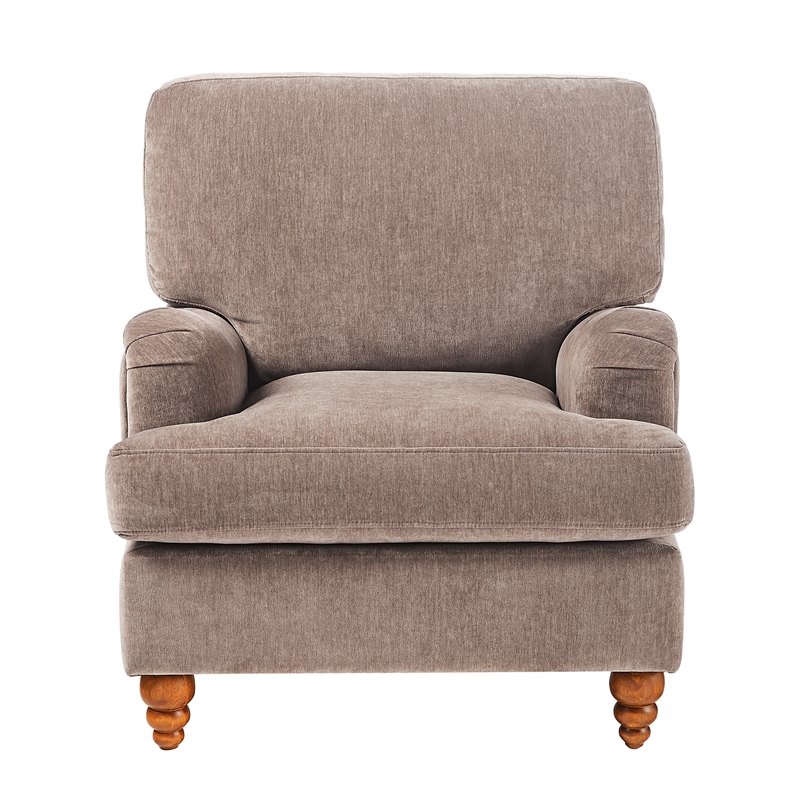 Pemberly Row Traditional Clarendon Arm Chair in Heathered Cocoa Polyester