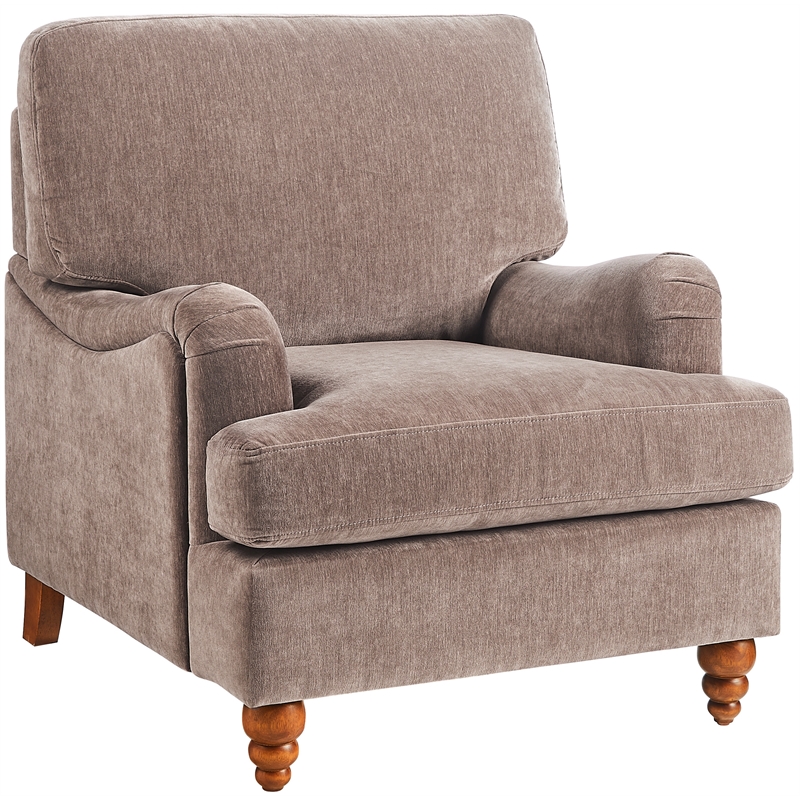 Pemberly Row Traditional Clarendon Arm Chair in Heathered Cocoa Polyester