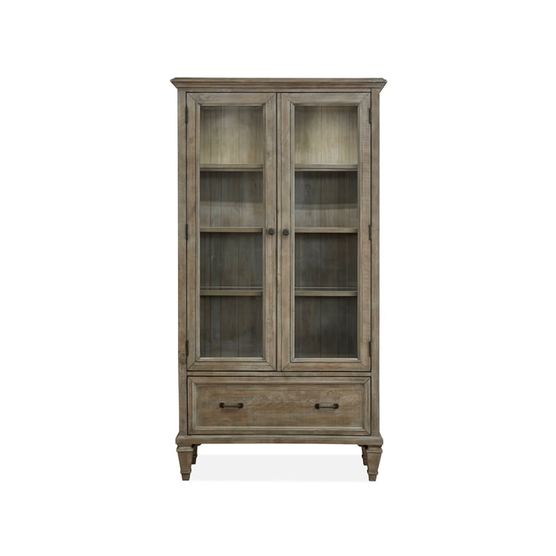 Pemberly Row Dovetail Grey Door Bookcase with Glass Paneled Doors