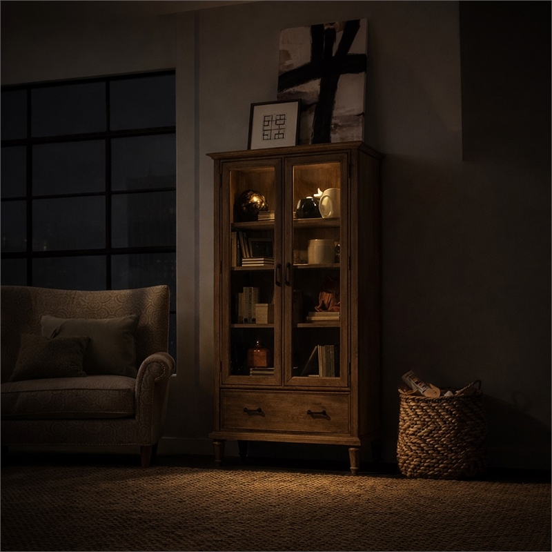 Pemberly Row Dovetail Grey Door Bookcase with Glass Paneled Doors