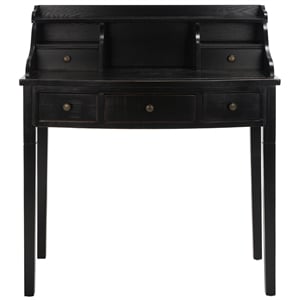 Pemberly Row Contemporary Wood Mahogany Writing Desk in Black