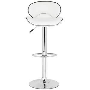 Pemberly Row Contemporary Leather 24&quot-30.1&quot Chrome Steel Bar Stool in White