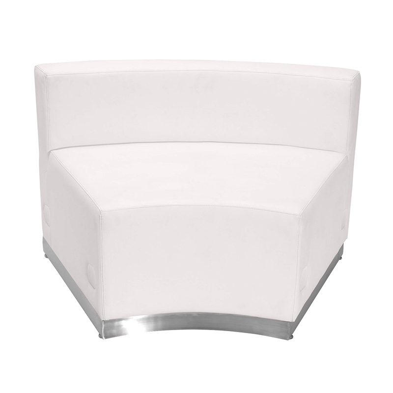 Pemberly Row Contemporary Leather Concave Armless Chair in Melrose White