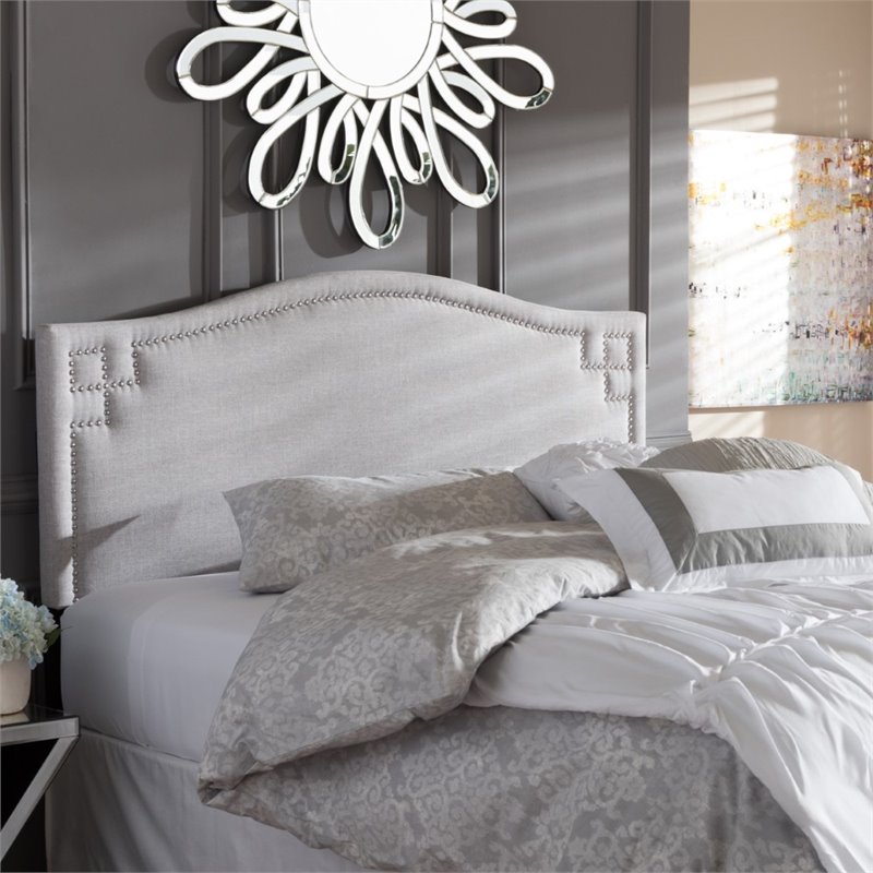 Pemberly Row Contemporary Upholstered Queen Headboard in Grayish Beige