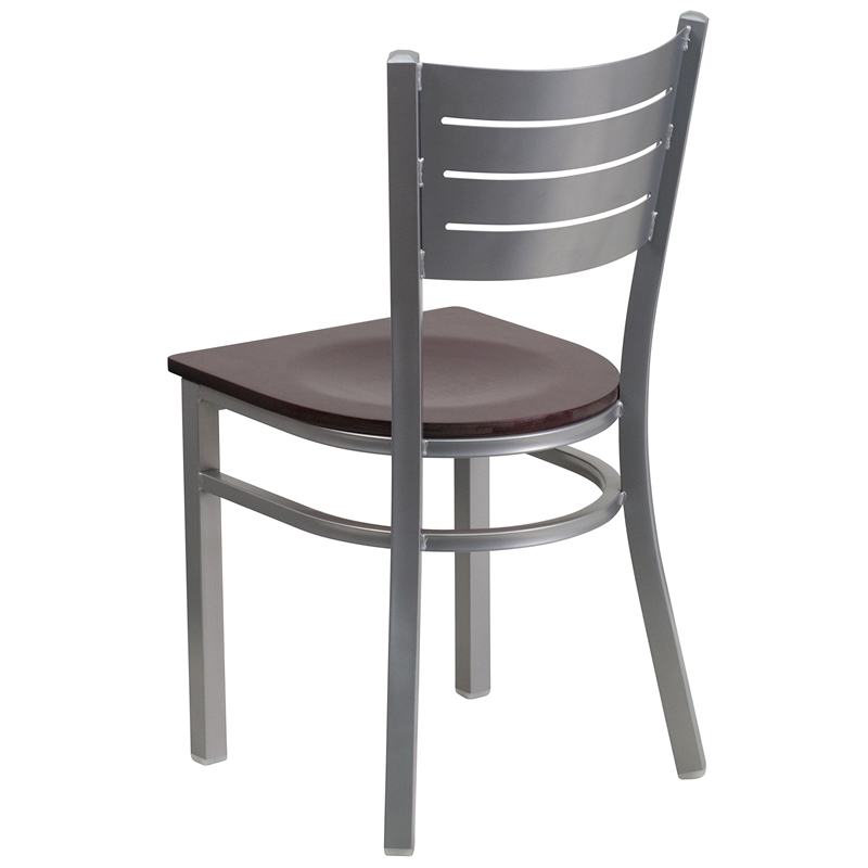 Pemberly Row Contemporary Plastic Restaurant Dining Chair in Mahogany and Silver