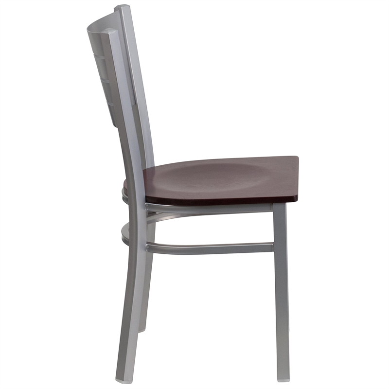 Pemberly Row Contemporary Plastic Restaurant Dining Chair in Mahogany and Silver