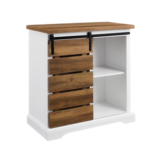 Pemberly Row 32&quot Farmhouse TV Stand - Solid White and Rustic Oak