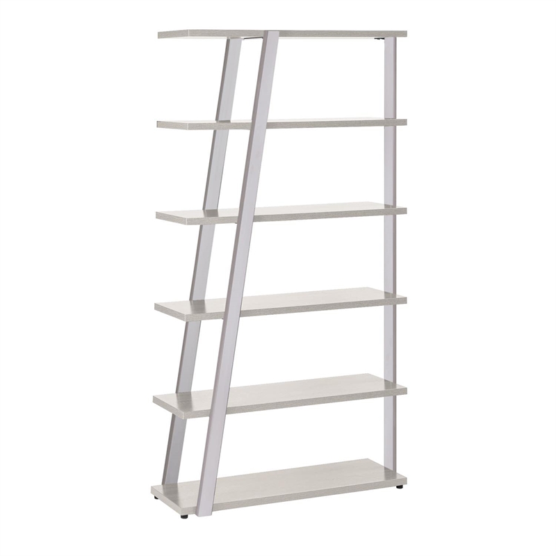 Pemberly Row Modern Wood 5-Shelf Bookshelf in White Ash Finish