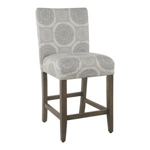 Pemberly Row 24&quot Wood & Fabric Parsons Counter Stool in Gray Medallion