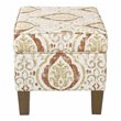 Pemberly Row Square Fabric Storage Ottoman in Burnt Orange and Cream
