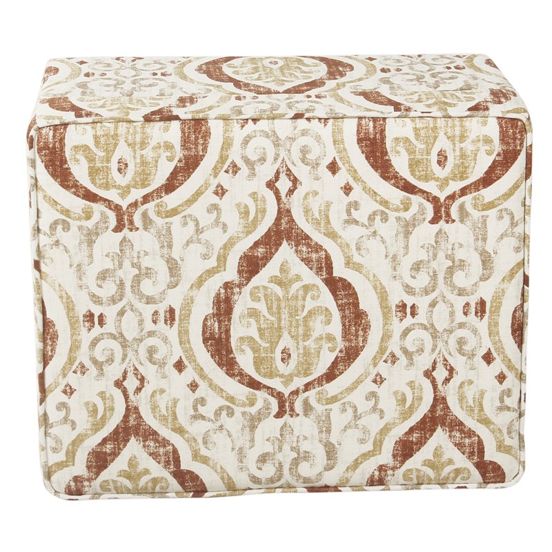 Pemberly Row Square Fabric Storage Ottoman in Burnt Orange and Cream