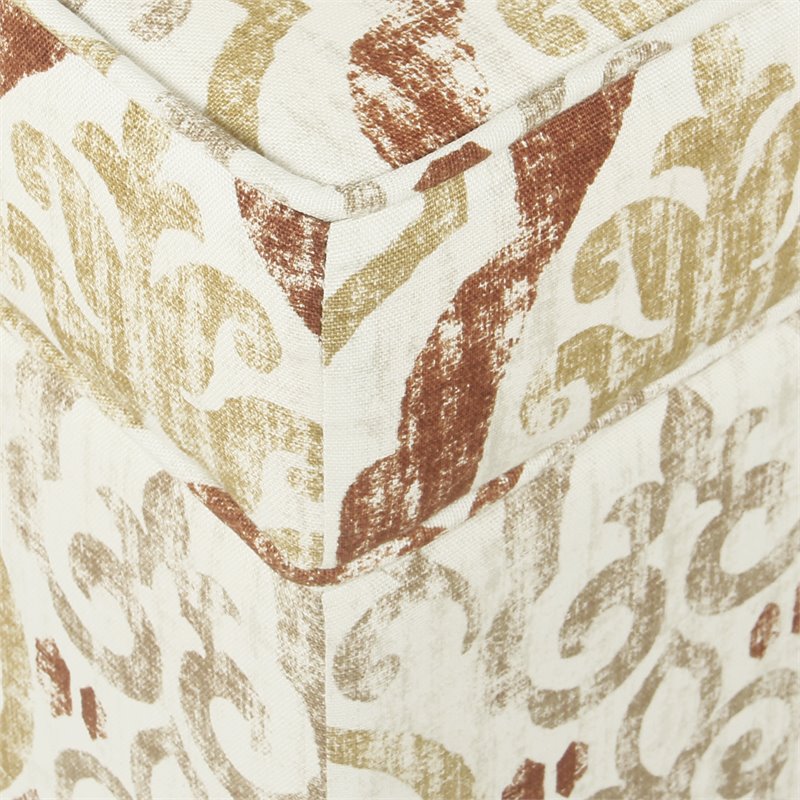 Pemberly Row Square Fabric Storage Ottoman in Burnt Orange and Cream