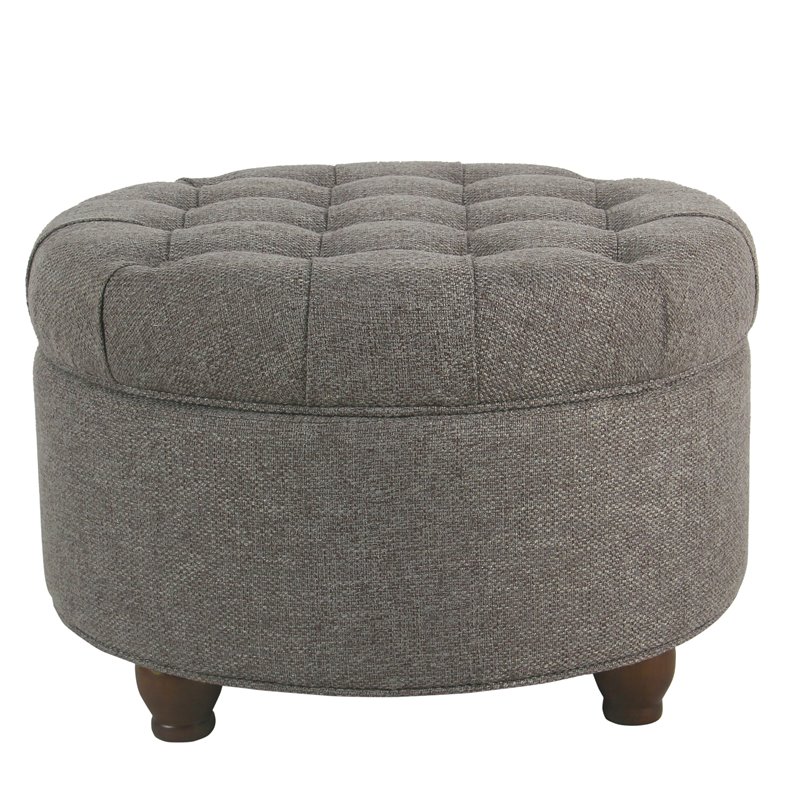 Pemberly Row Round Traditional Wood and Fabric Large Storage Ottoman in Gray
