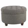 Pemberly Row Round Traditional Wood and Fabric Large Storage Ottoman in Gray