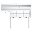 Pemberly Row 12x16x10 Large 3-Compartment Stainless Steel Kitchen Sink in Silver
