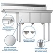 Pemberly Row 12x16x10 Large 3-Compartment Stainless Steel Kitchen Sink in Silver