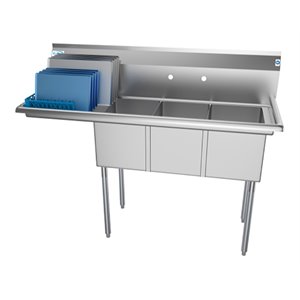 Pemberly Row 12x16x10 Large 3-Compartment Stainless Steel Kitchen Sink in Silver