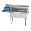 Pemberly Row 12x16x10 Large 3-Compartment Stainless Steel Kitchen Sink in Silver