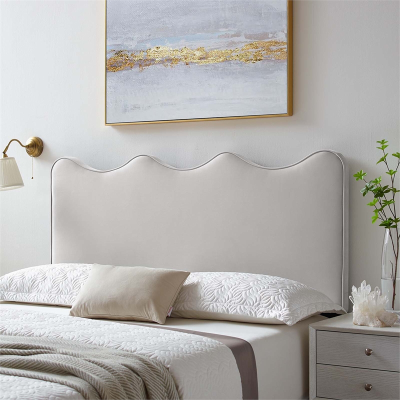Pemberly Row Modern Performance Velvet Full/Queen Headboard in Light Gray