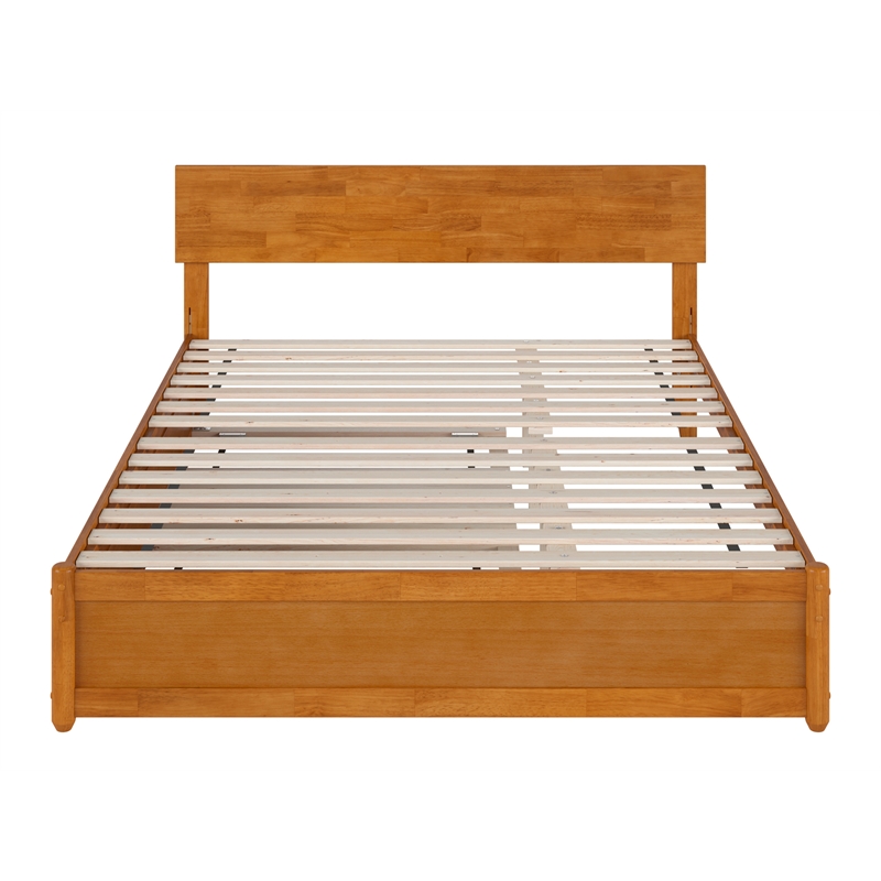 Pemberly Row Queen Platform Bed with Panel Footboard & TXL Trundle in Toffee