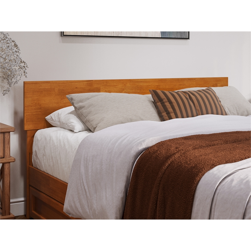 Pemberly Row Queen Platform Bed with Panel Footboard & TXL Trundle in Toffee