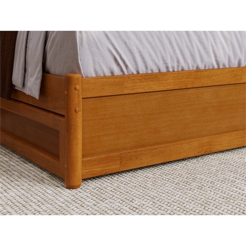 Pemberly Row Queen Platform Bed with Panel Footboard & TXL Trundle in Toffee