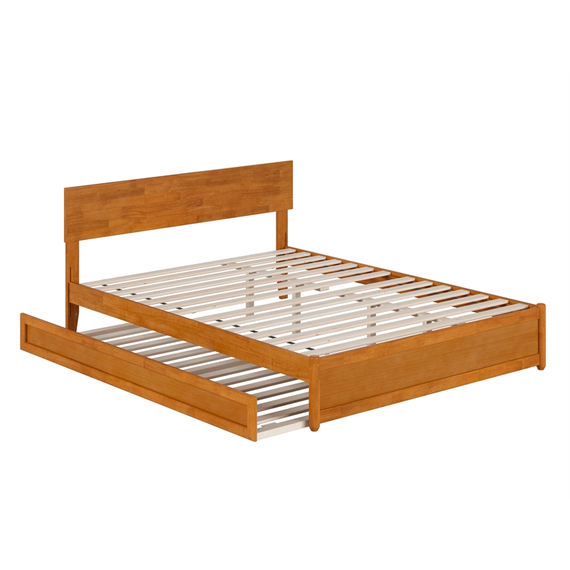 Pemberly Row Queen Platform Bed with Panel Footboard & TXL Trundle in Toffee