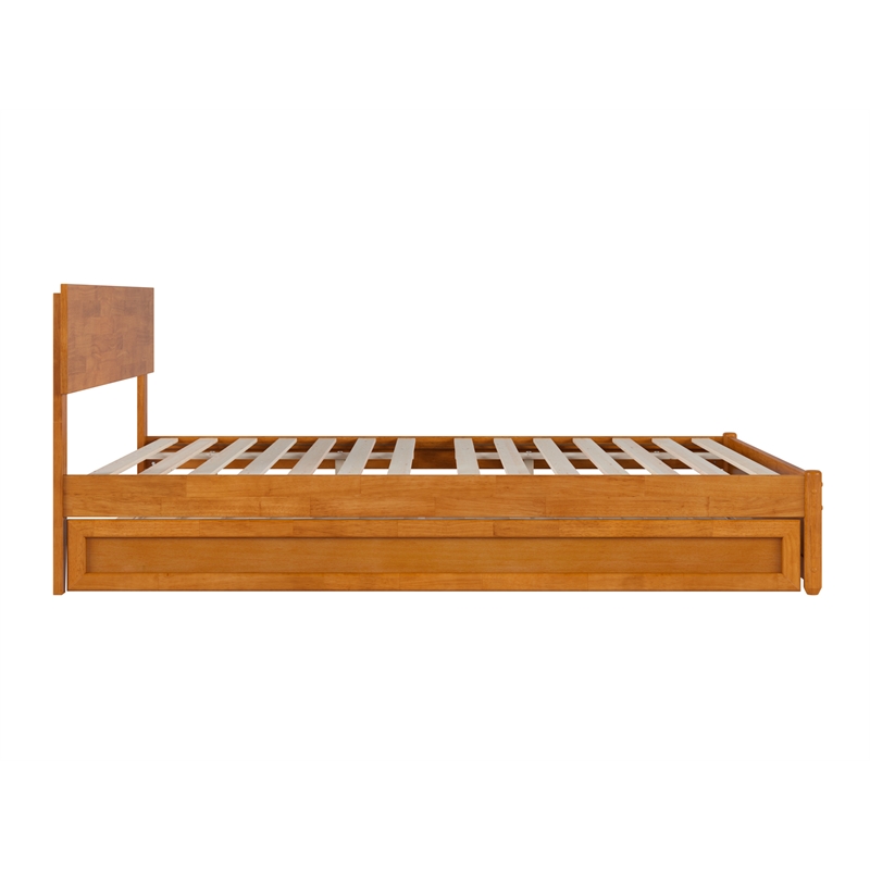 Pemberly Row Queen Platform Bed with Panel Footboard & TXL Trundle in Toffee