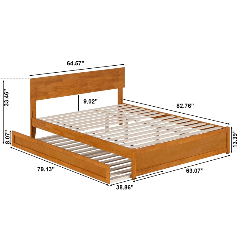Pemberly Row Queen Platform Bed with Panel Footboard & TXL Trundle in Toffee