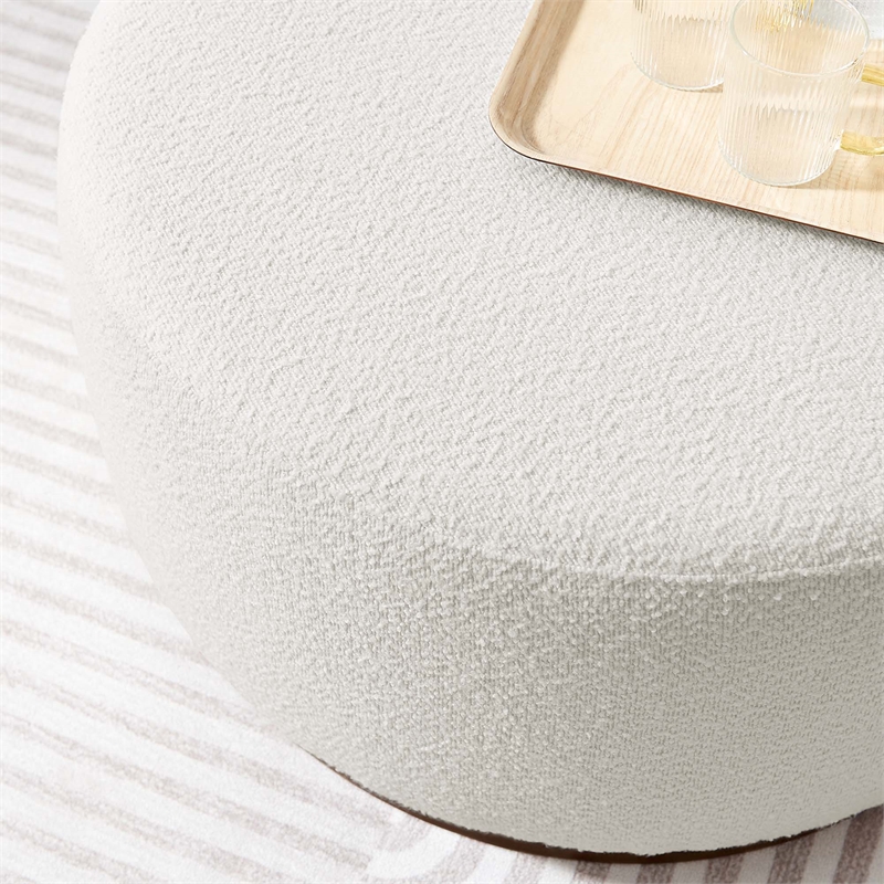 Pemberly Row Modern Fabric Ottoman in Cloud White and Walnut