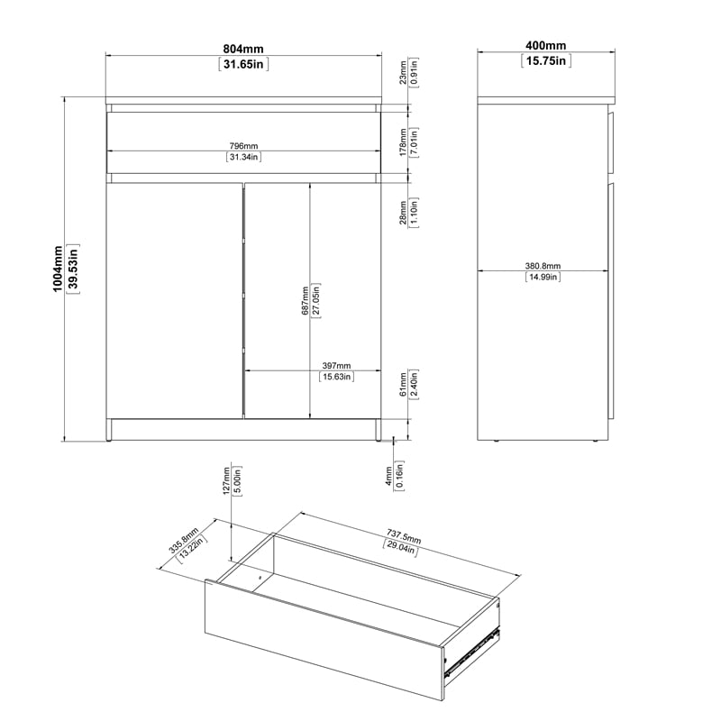 Pemberly Row Engineered Wood Brown Jackson Hickory 1-Drawer 31.65