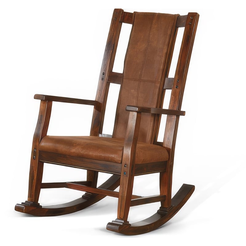 Pemberly Row Faux Leather Seat and Back Rocking Chair in Dark Chocolate Brown