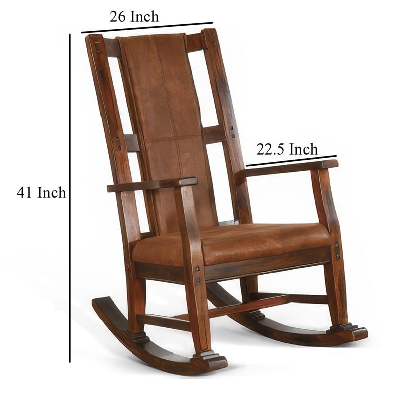 Pemberly Row Faux Leather Seat and Back Rocking Chair in Dark Chocolate Brown