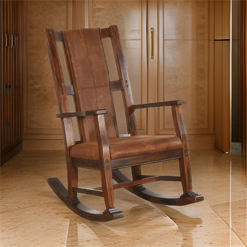 Pemberly Row Faux Leather Seat and Back Rocking Chair in Dark Chocolate Brown