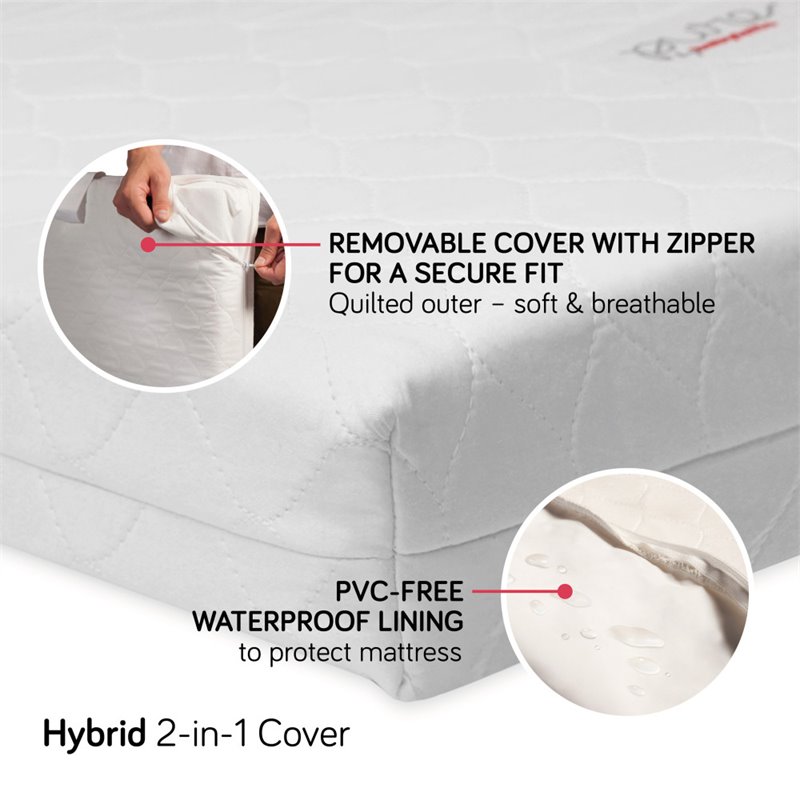Pemberly Row Fabric White Mini Crib Mattress with Quilted Waterproof Cover