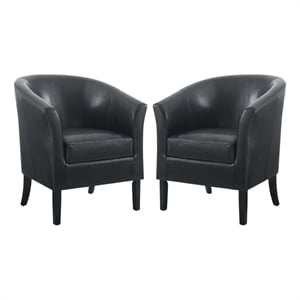 Pemberly Row Club Chairs Set of 2 in Black Faux Leather Upholstery