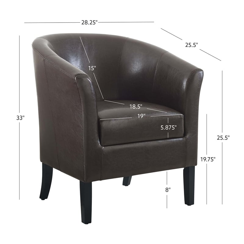 Pemberly Row Set of 2 Upholstered Club Chairs in Brown Faux Leather