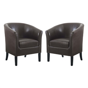 Pemberly Row Set of 2 Upholstered Club Chairs in Brown Faux Leather