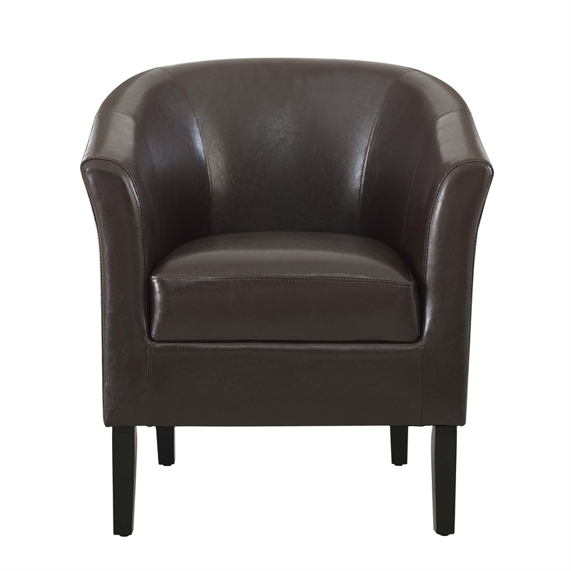 Pemberly Row Set of 2 Upholstered Club Chairs in Brown Faux Leather