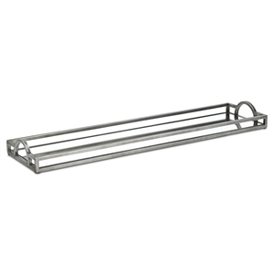 Pemberly Row Slim Rectangular Mirrored Tray with Silver Metal Frame